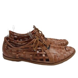 🍒 FOREVER 21 Woven Lace-Up Shoe Tan Brown Women's Sz 8 - 8.5